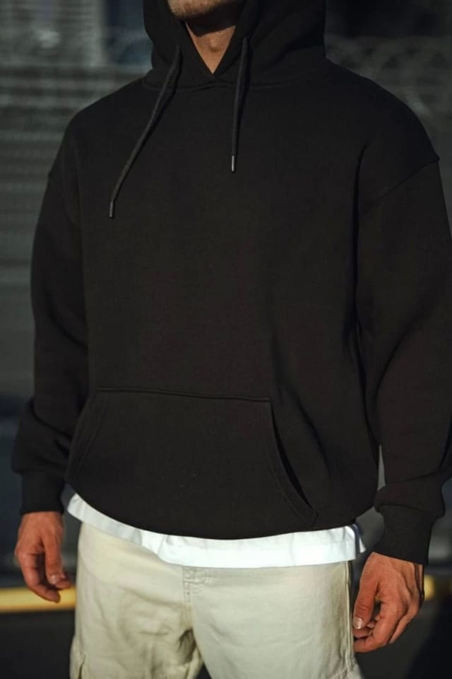 Janes Janes Men's Oversized Hooded Sweatshirt with Pocket in Black - 3