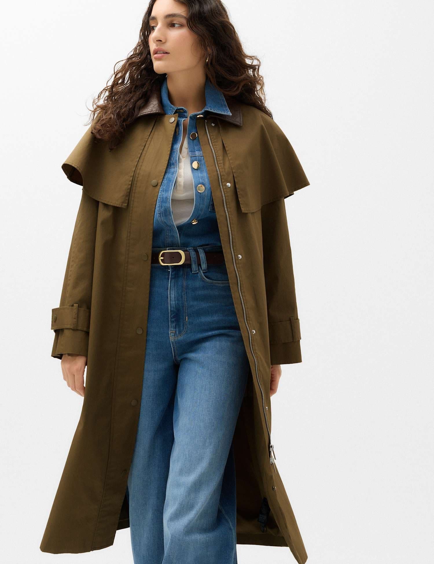 Marks & Spencer M&S Pure Cotton Waxed Longline Cape Parka Khaki