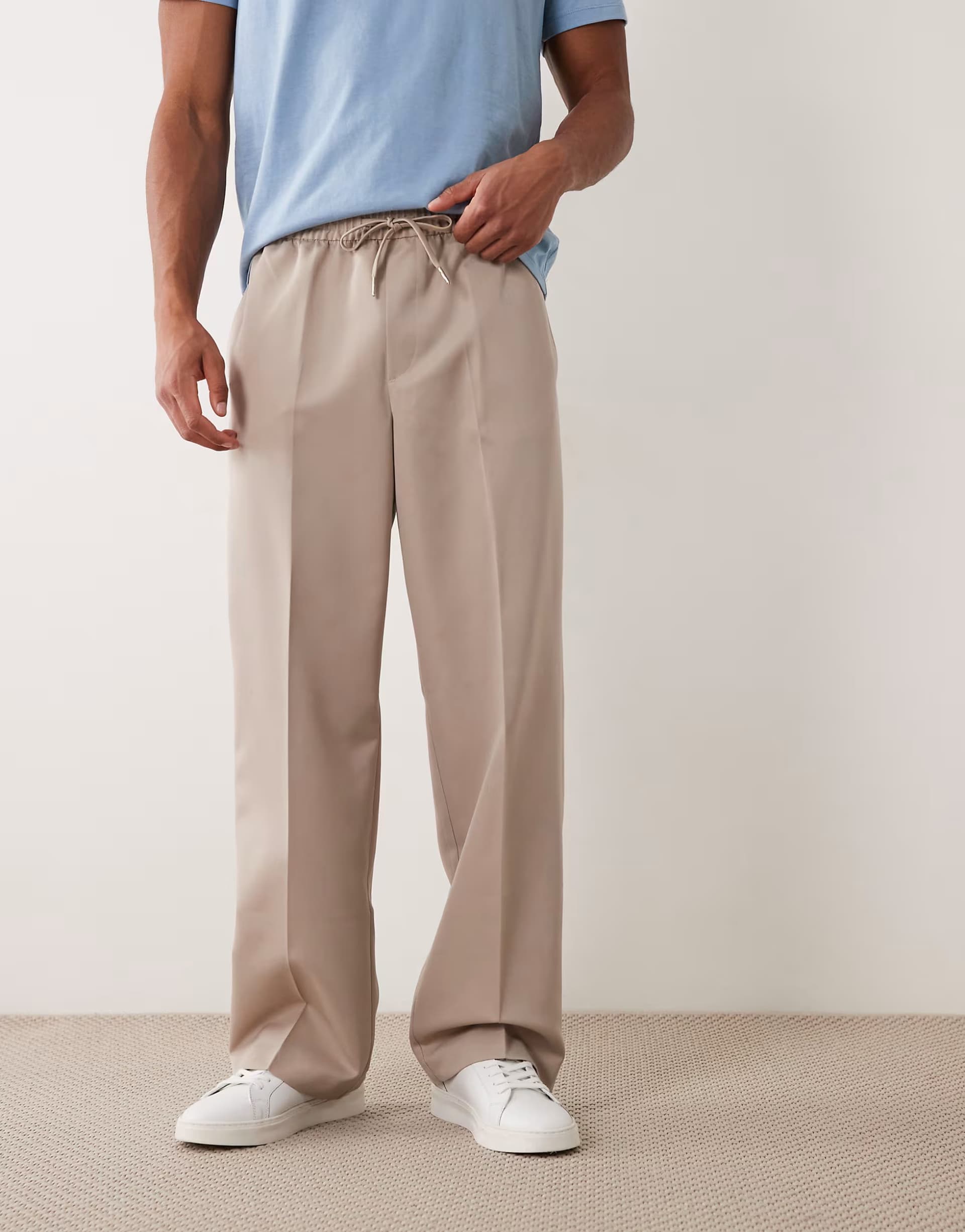 ASOS ASOS DESIGN tailored pull on wide leg trousers in stone