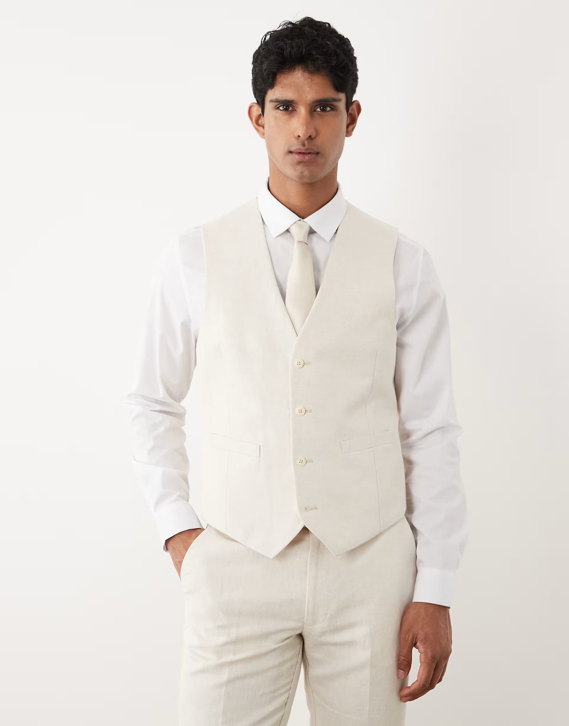 ASOS ASOS DESIGN slim suit waistcoat in linen rich ecru twill
