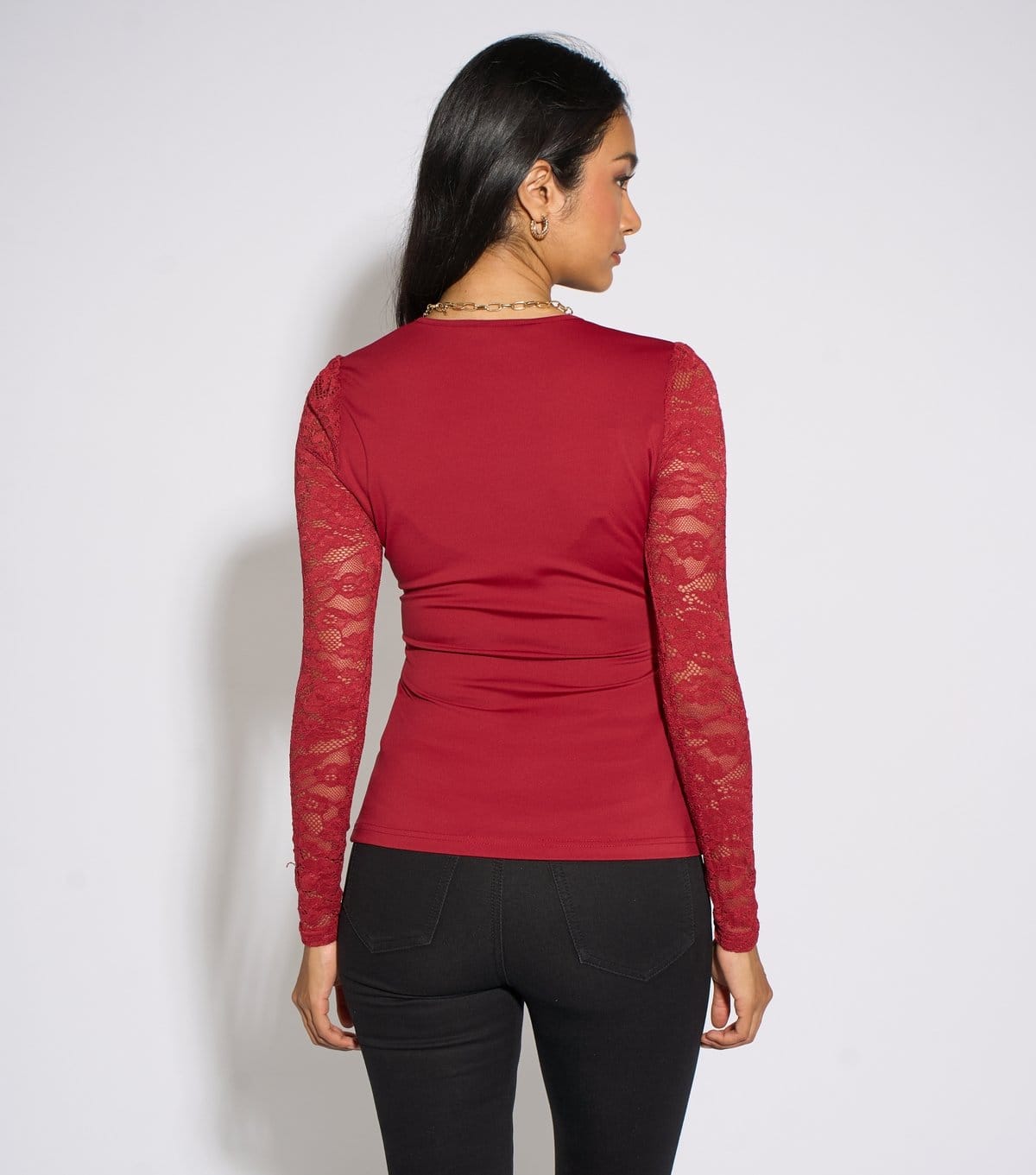 Gini London Women's Dark Red Lace Sleeves Top Gini London New Look - 4