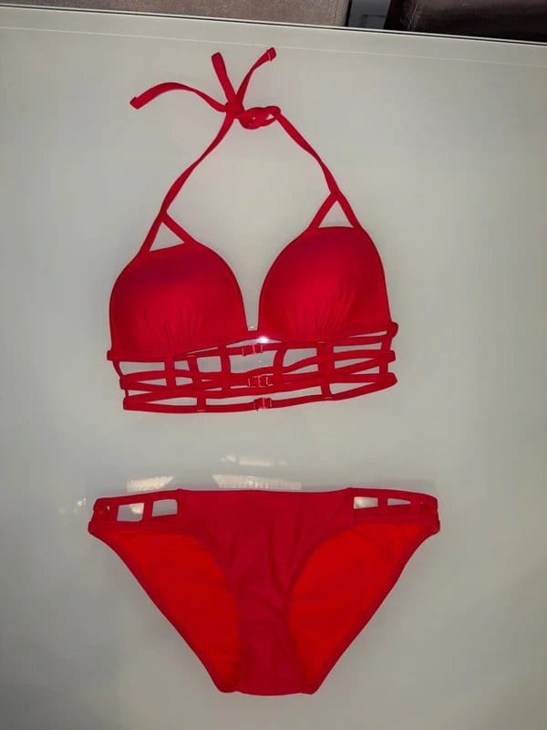 New Look Bright Red Cage Strappy Halter Neck Bikini Set