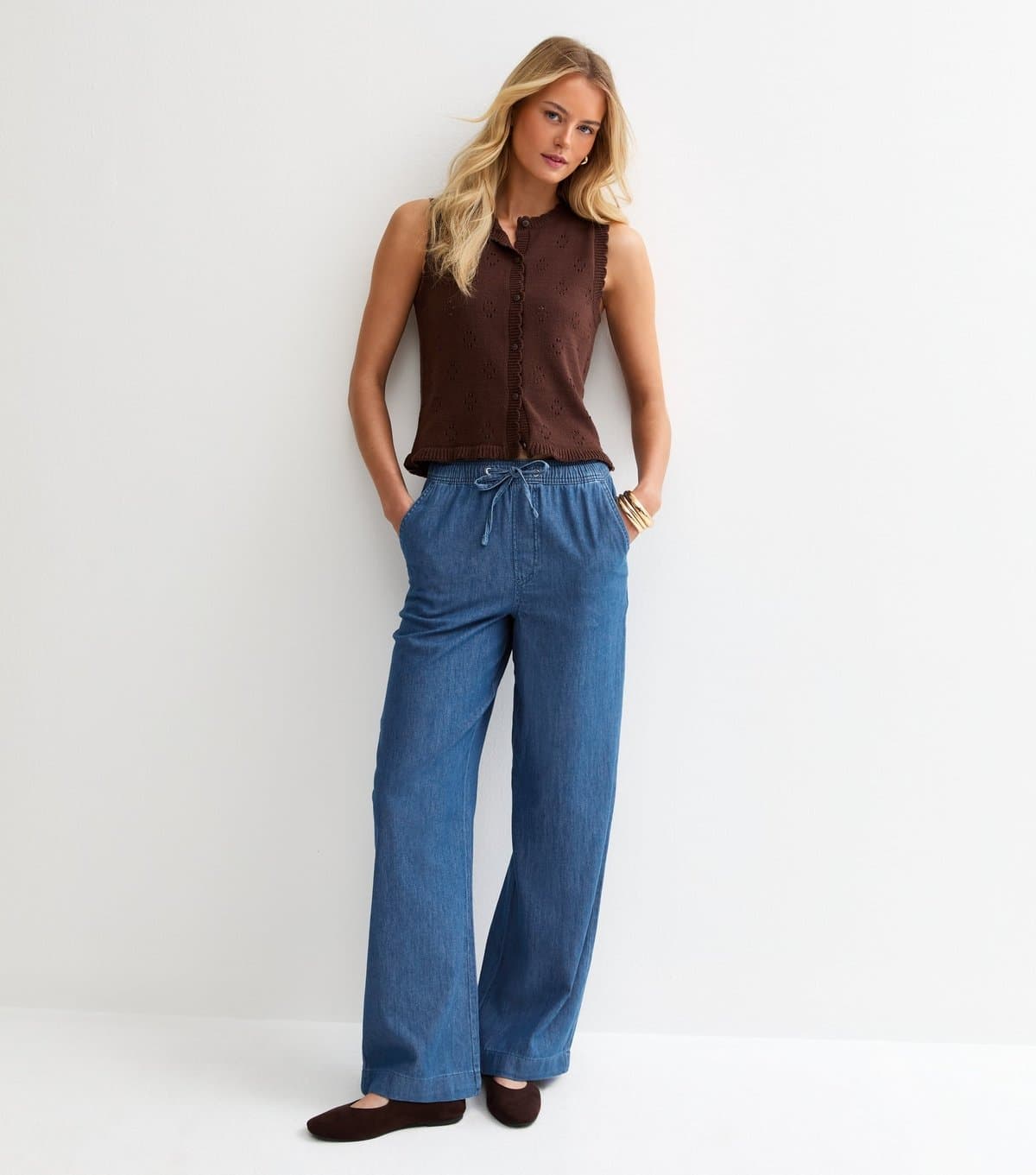 New Look New Look Dark Blue Denim Wide Leg Trousers