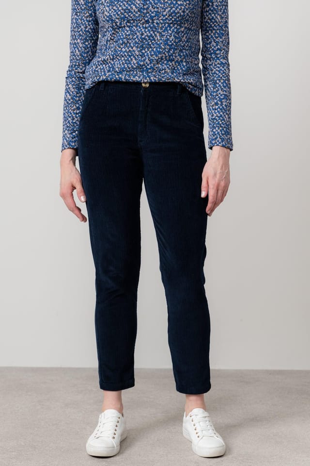Lily & Me Lily & Me Women's Brookend Stretch Jumbo Cord Tapered Leg Trousers in Navy - 2