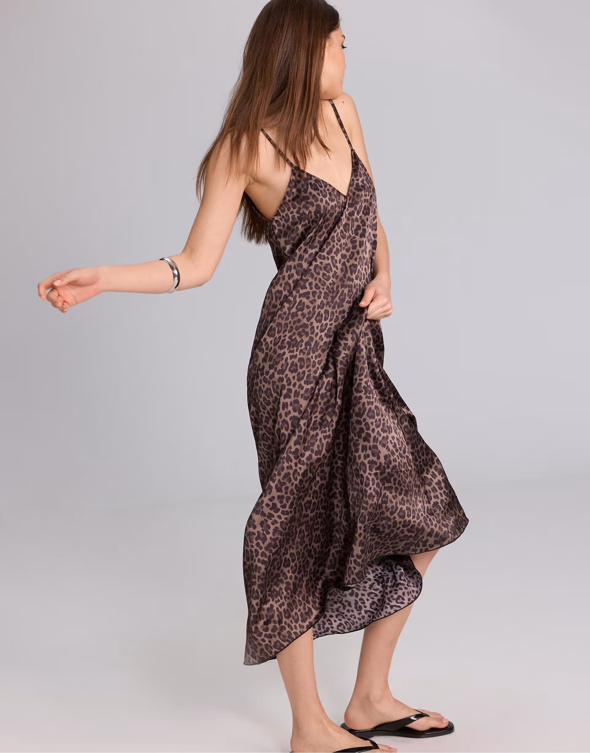 ASOS Stradivarius Long flowing satin dress in mid beige