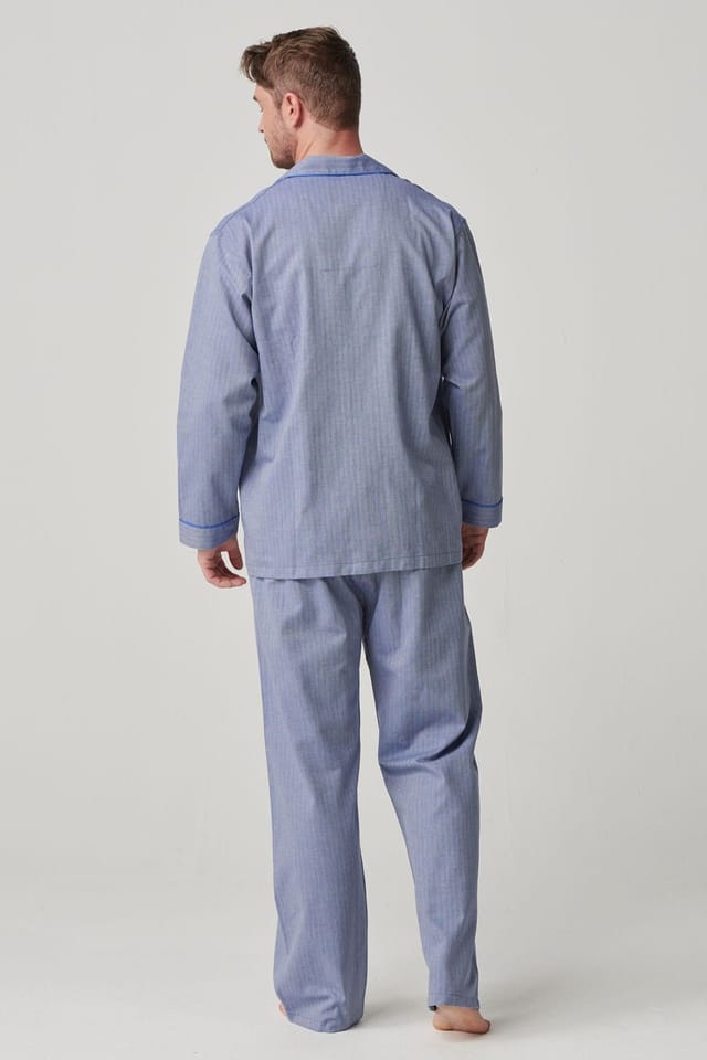 British Boxers British Boxers Men's 'Garrison' Herringbone Cotton Twill Pyjama Set in Mid Blue - 3