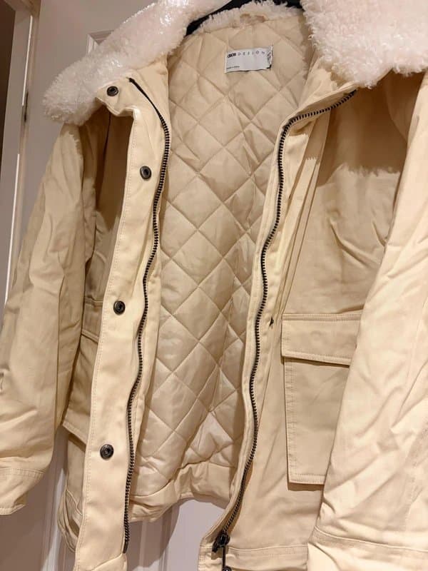 ASOS Design ASOS Design Borg Collared Cotton Padded Shacket – Size 8 Cream