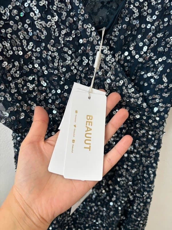 ASOS Beauut Bridesmaid embellished maxi wrap dress in navy Size 6