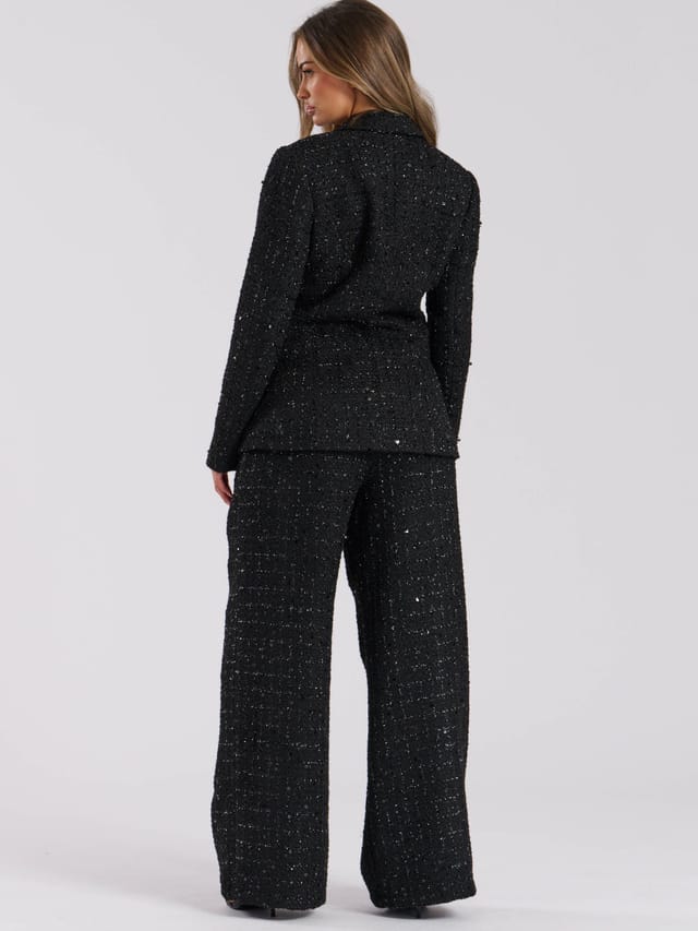 Finding Friday Finding Friday Women's Metallic Tweed Wide Leg Trouser in Black - 3