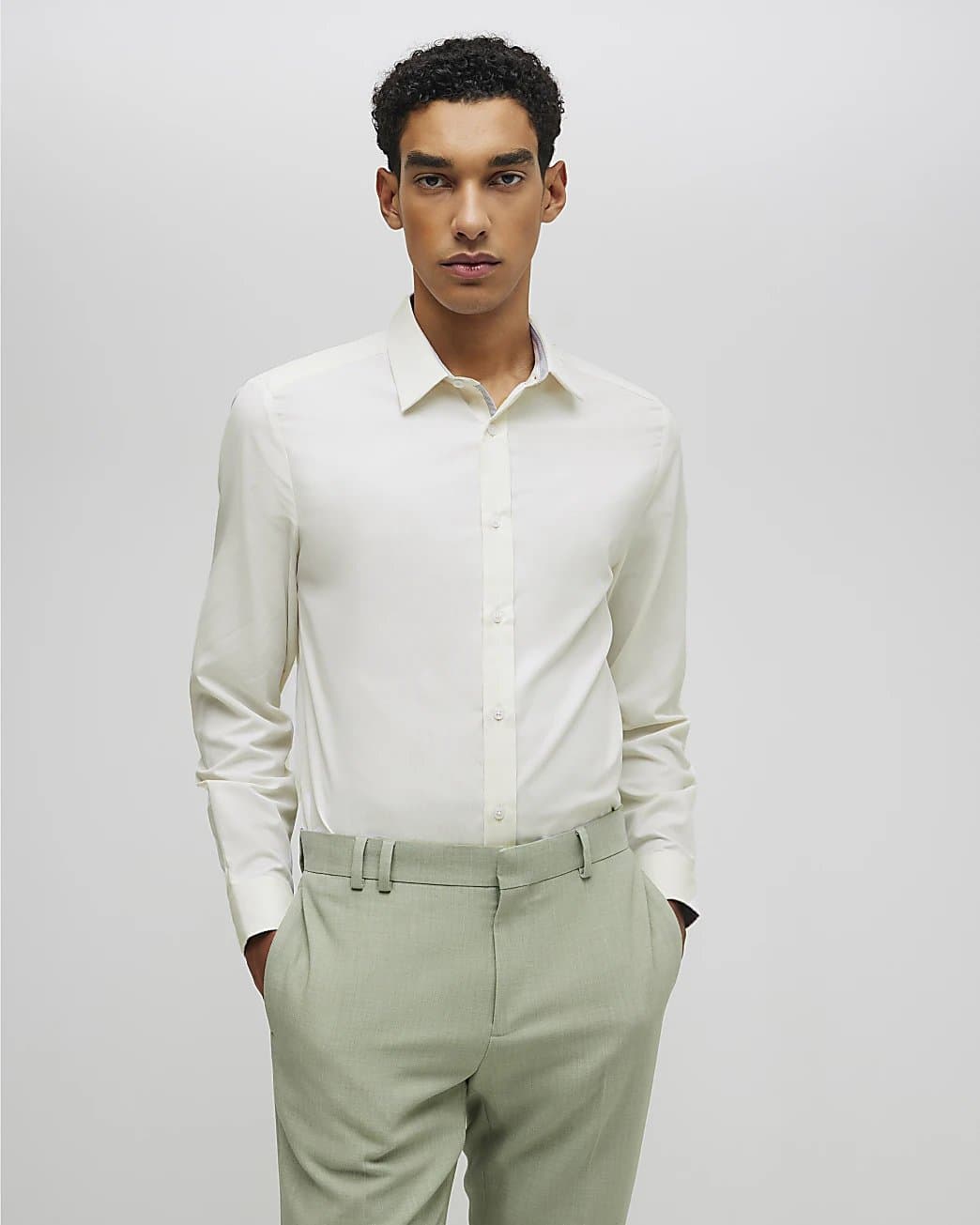 River Island Mens River Island Yellow Slim Fit Premium Cotton Blend Shirt