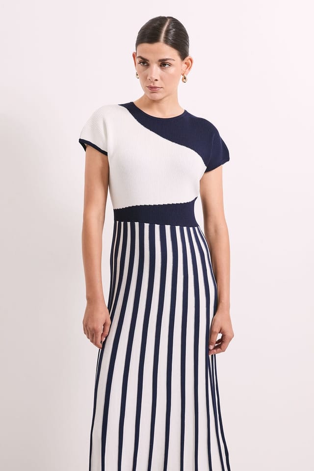 Principles Principles Women's Navy Colour Block Pleated Knitted Dress - 2