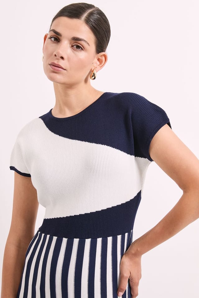 Principles Principles Women's Navy Colour Block Pleated Knitted Dress - 3