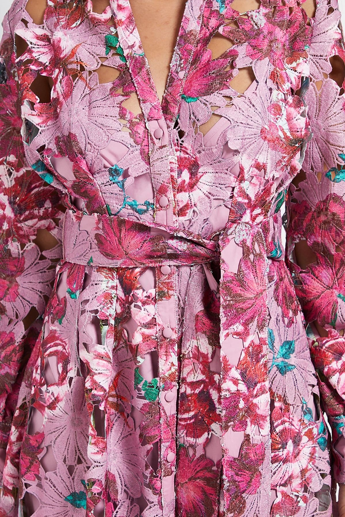 Wallis Wallis Women's Petite Floral Lace Print Belted Midi Dress in Pink - 4