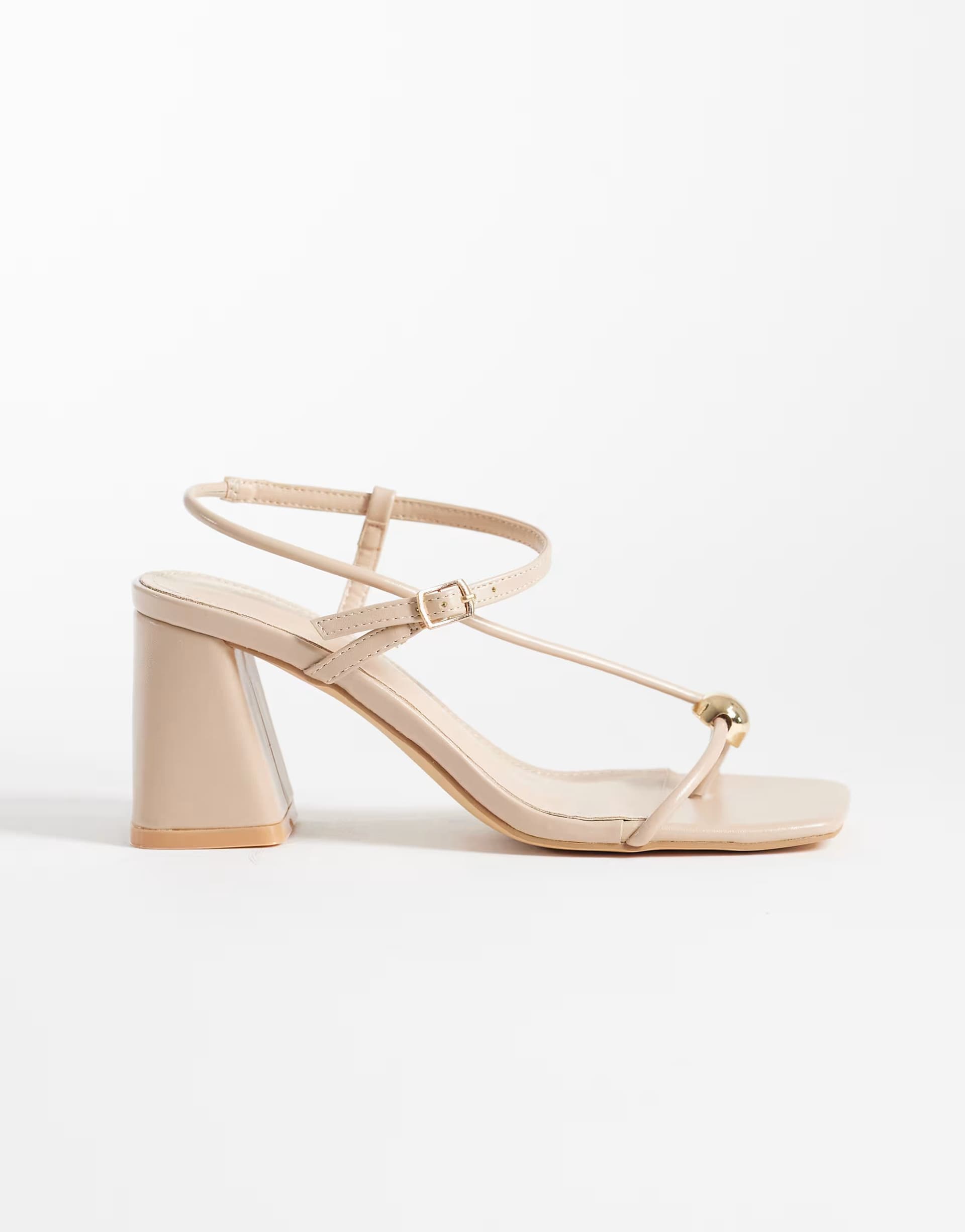 ASOS Glamorous block heeled sandals with metal detail in beige