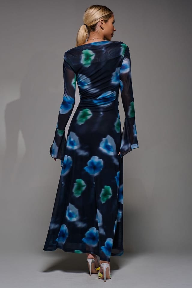 Jolie Moi Jolie Moi Women's Long Sleeve Slash Neck Maxi Dress in Dark Navy - 2