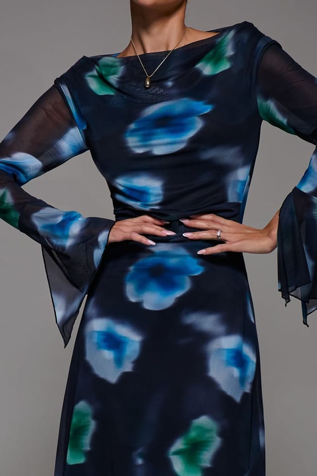 Jolie Moi Jolie Moi Women's Long Sleeve Slash Neck Maxi Dress in Dark Navy - 3