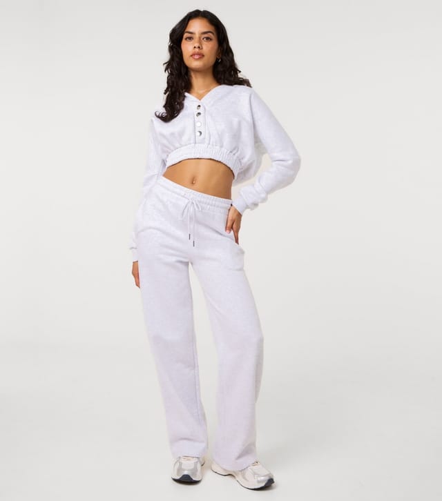 Pink Vanilla Women's Light Grey Press Stud Cropped Hoodie Pink Vanilla New Look - 2