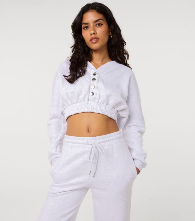 Pink Vanilla Women's Light Grey Press Stud Cropped Hoodie Pink Vanilla New Look - 3