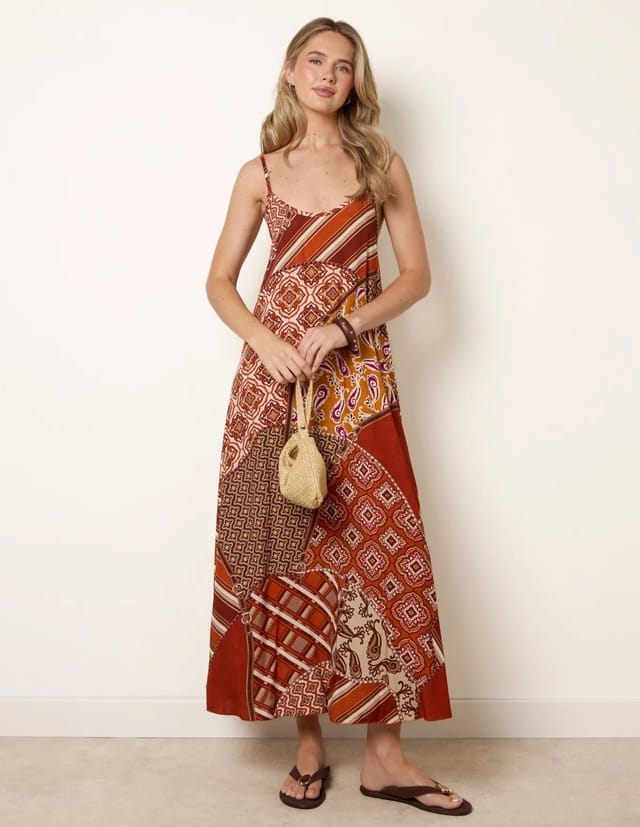 Blue Vanilla Patchwork Printed Transitional Print Dress - 2