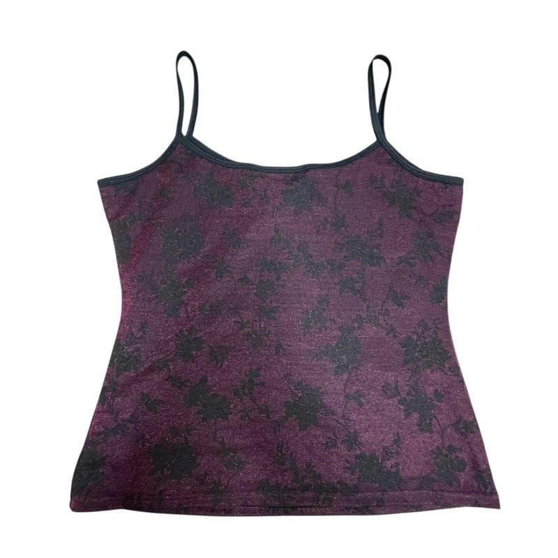 New Look Purple & Black Floral Lace Overlay Cami Top