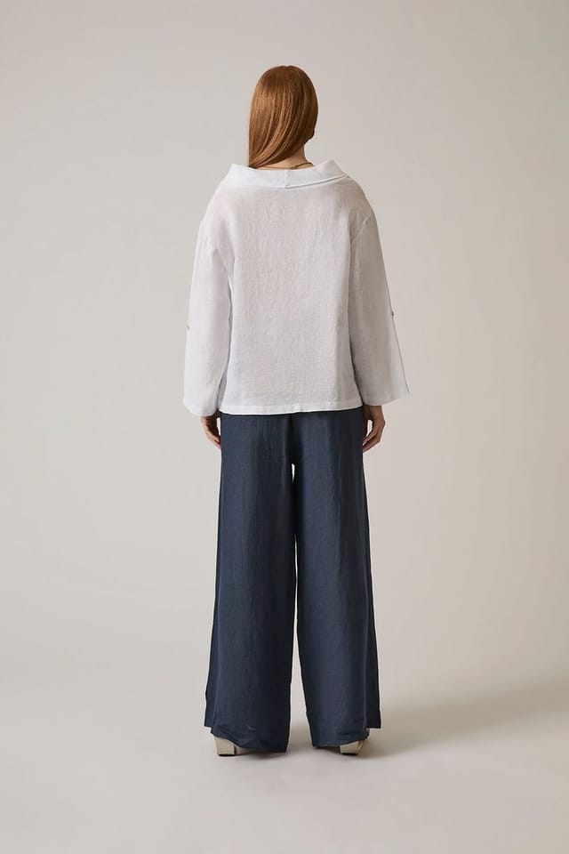 James Lakeland James Lakeland Women's Cowl Neck Linen White Top - 2
