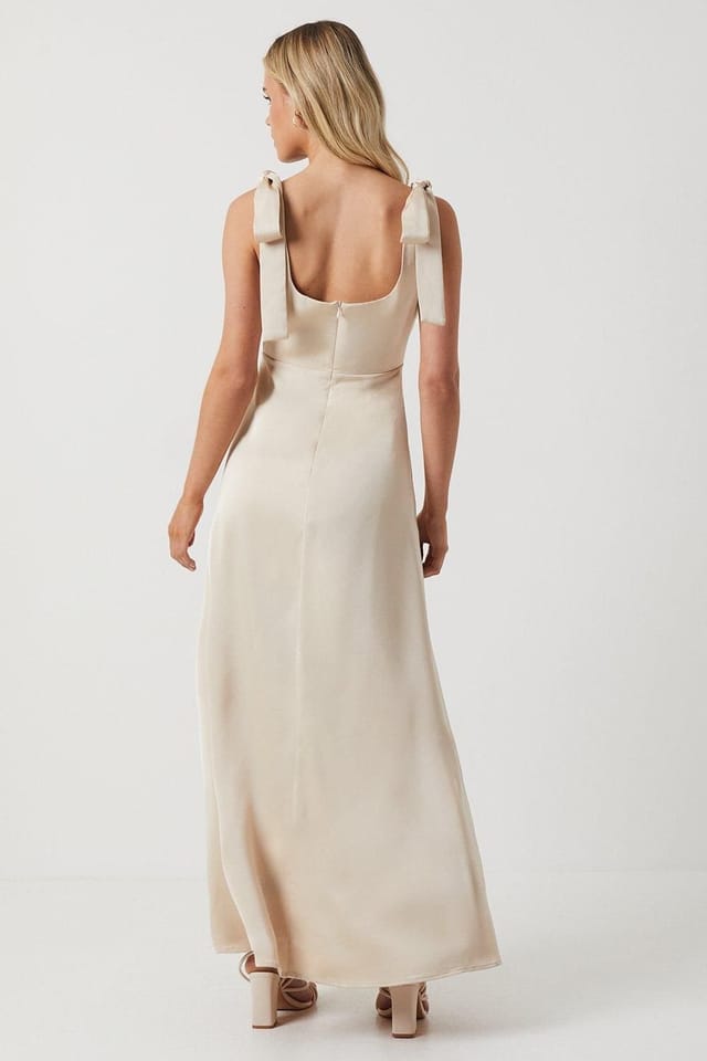Oasis Oasis Women's Petite Satin Tie Shoulder Midi Bridesmaid Dress in Champagne - 3