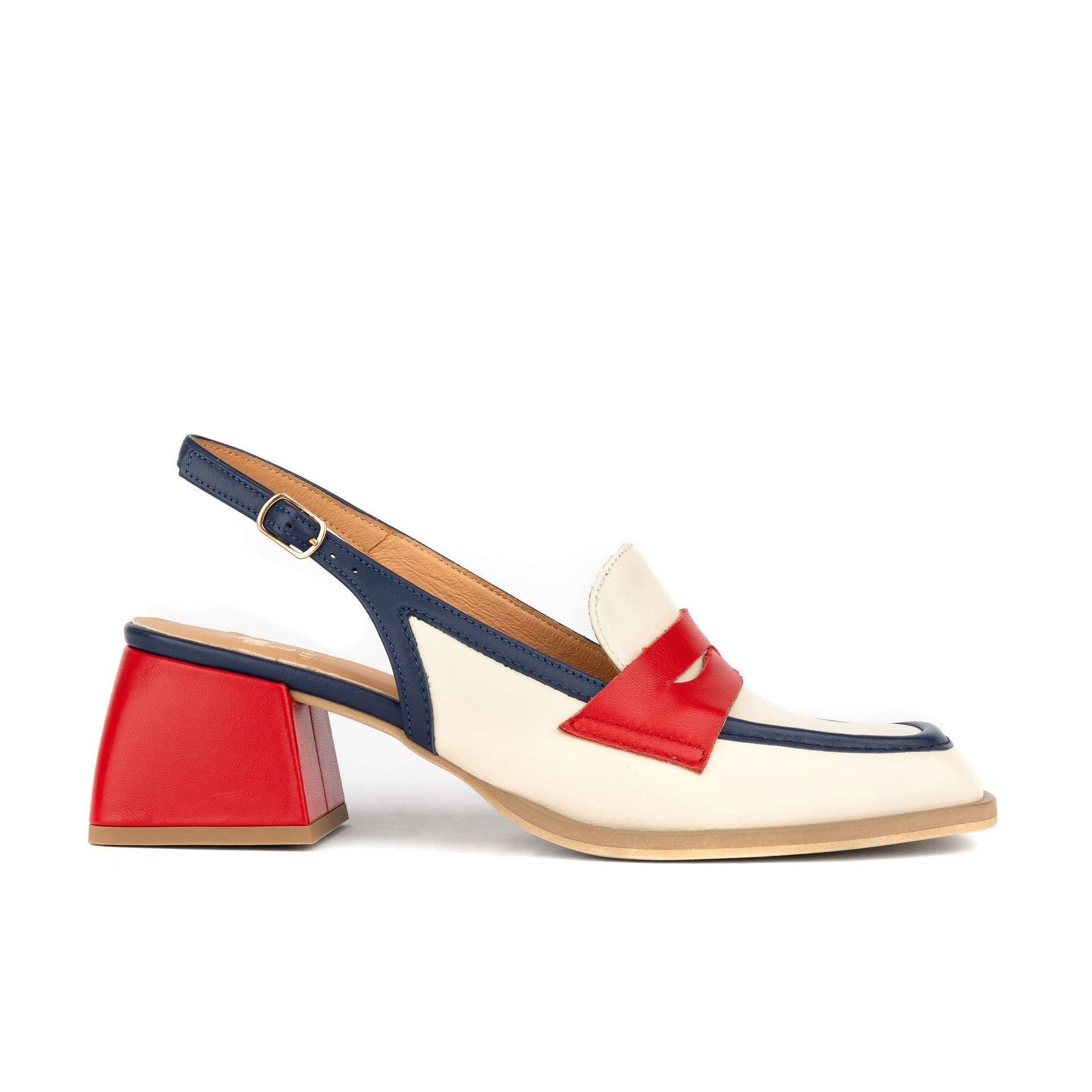 Embassy London Embassy London Cream & Red & Blue Leather Pump