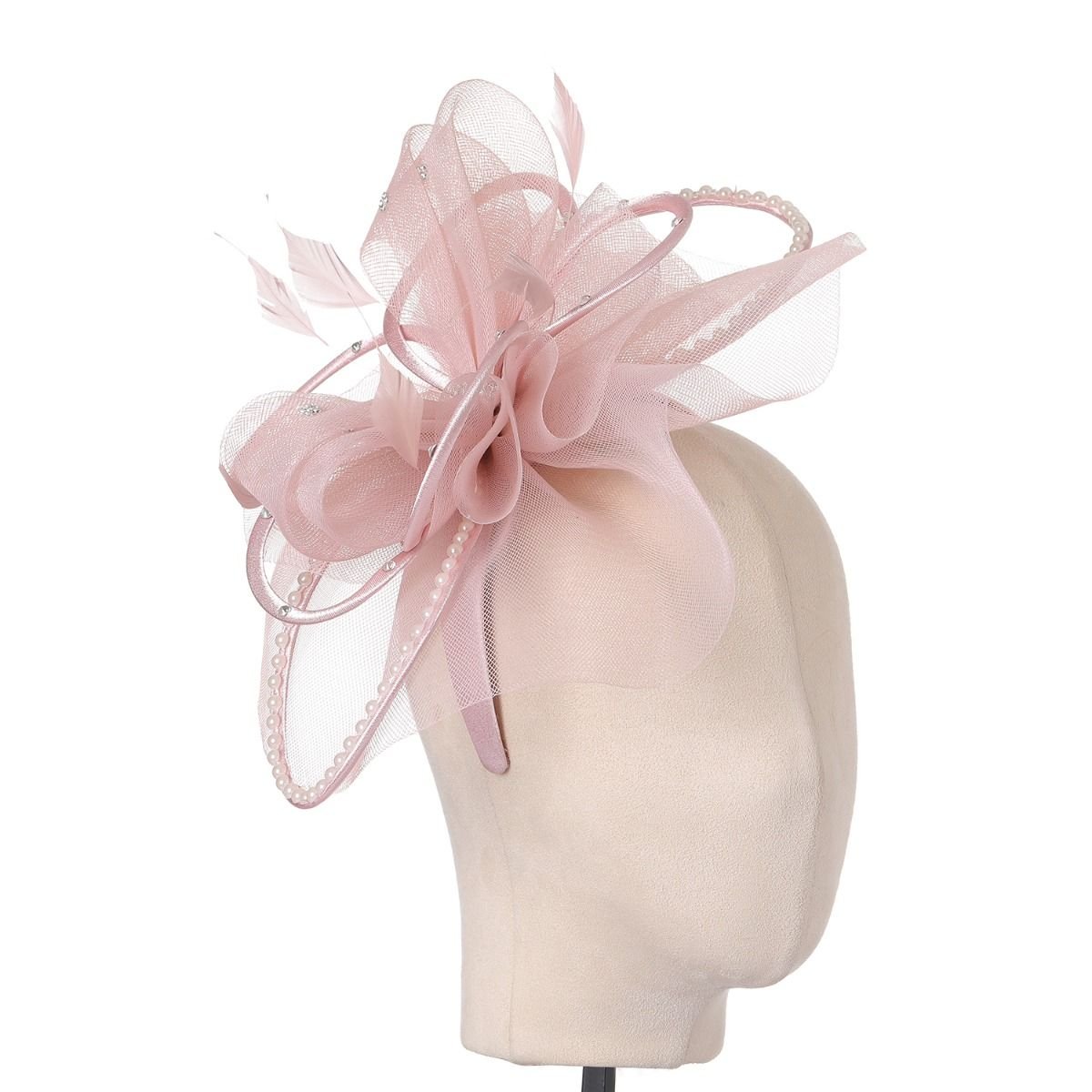 PEACH ACCESSORIES PEACH ACCESSORIES Women's Jewelled Temptation Exquisite Feathered Fascinator in Dusty Pink - 2