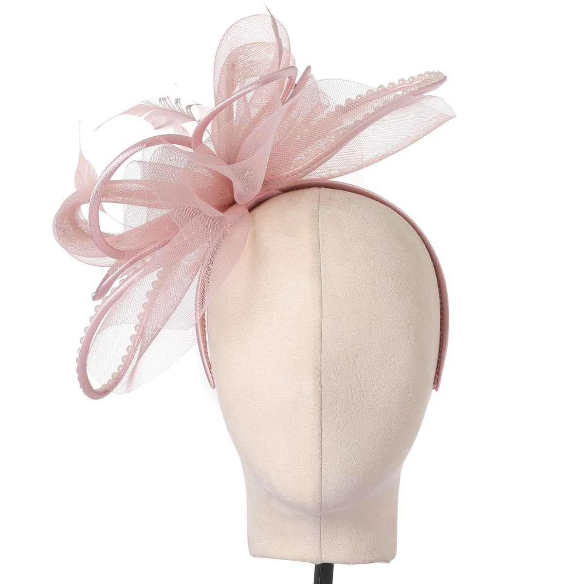 PEACH ACCESSORIES PEACH ACCESSORIES Women's Jewelled Temptation Exquisite Feathered Fascinator in Dusty Pink - 3