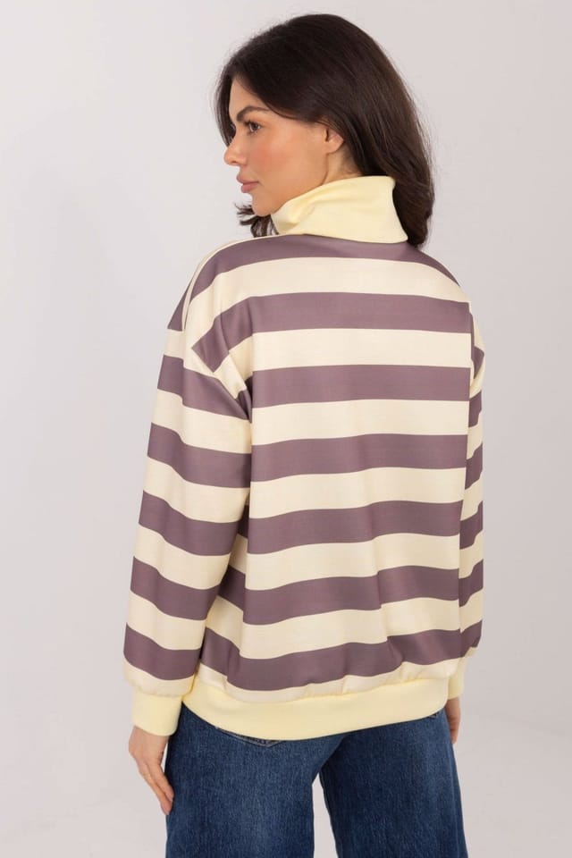 Love Lace Love Lace Women's Striped Viscose Elastane Sweatshirt with Zip Neck in Beige - 3