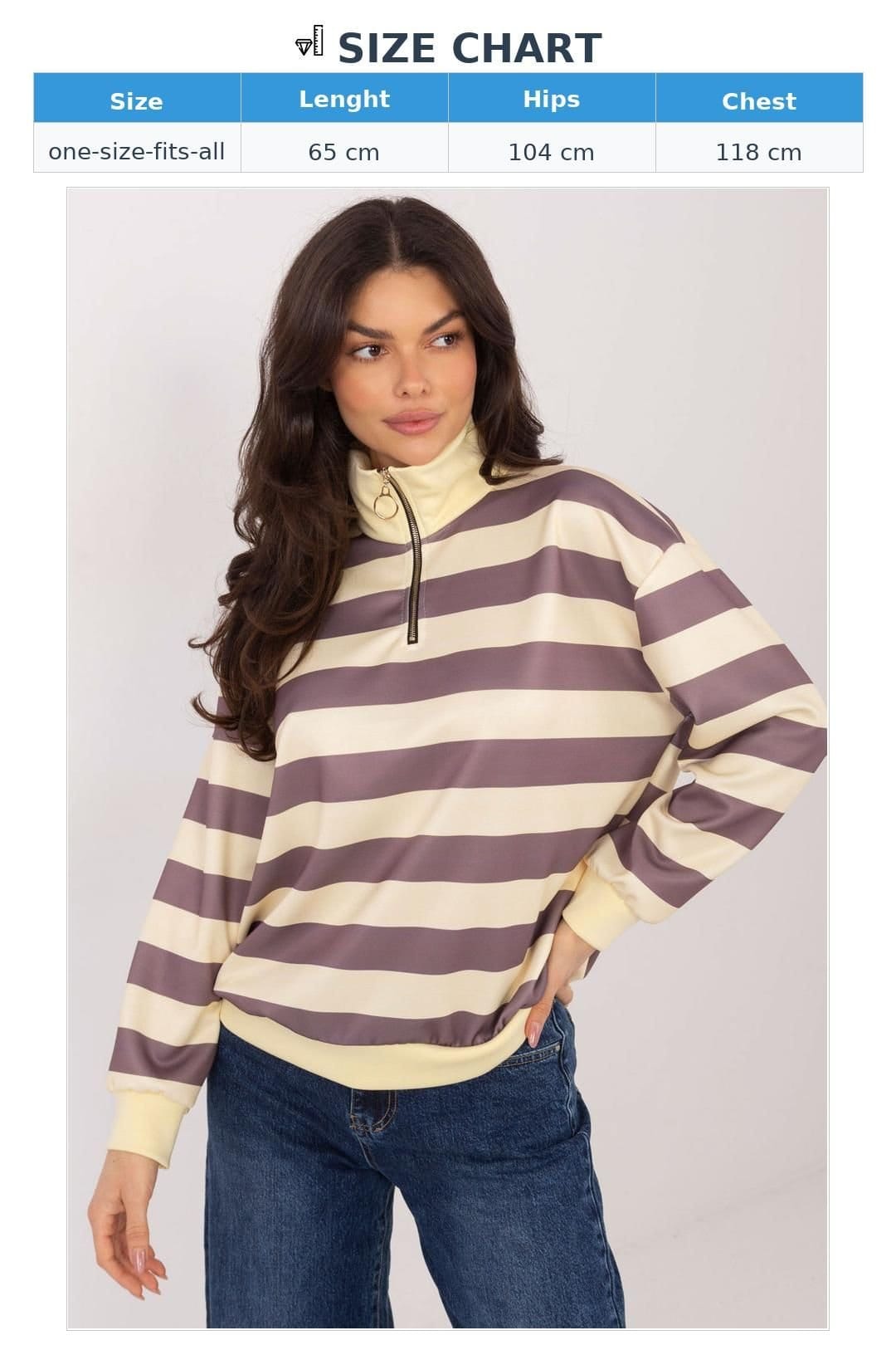 Love Lace Love Lace Women's Striped Viscose Elastane Sweatshirt with Zip Neck in Beige - 4