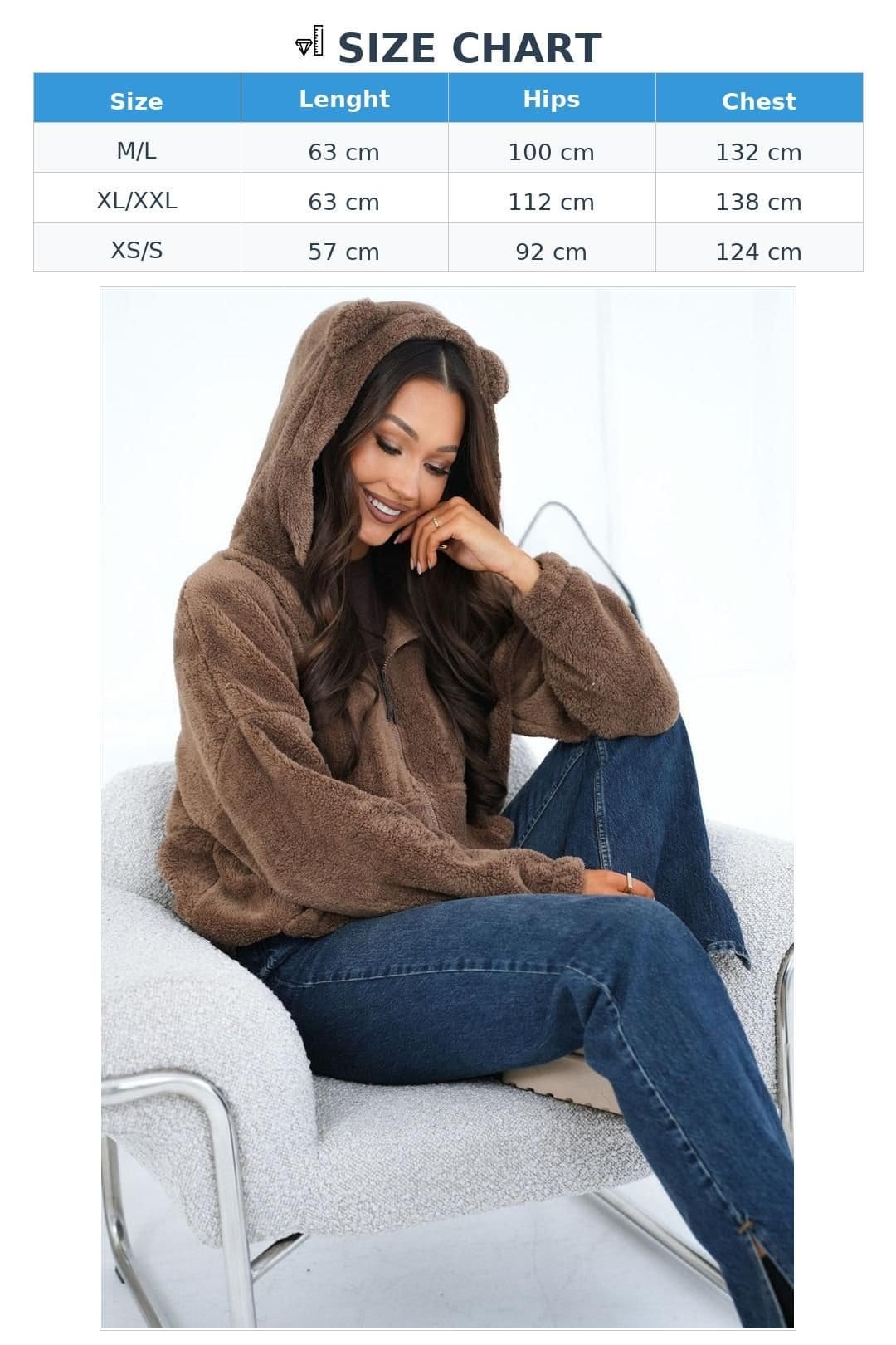 Love Lace Love Lace Women's Teddy Bear Zip Hoodie Sweatshirt with Ears Pockets in Brown - 4