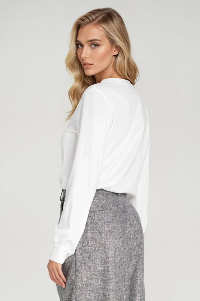 Love Lace Love Lace Women's Classic V Neck Viscose Blouse Pleated in White - 3