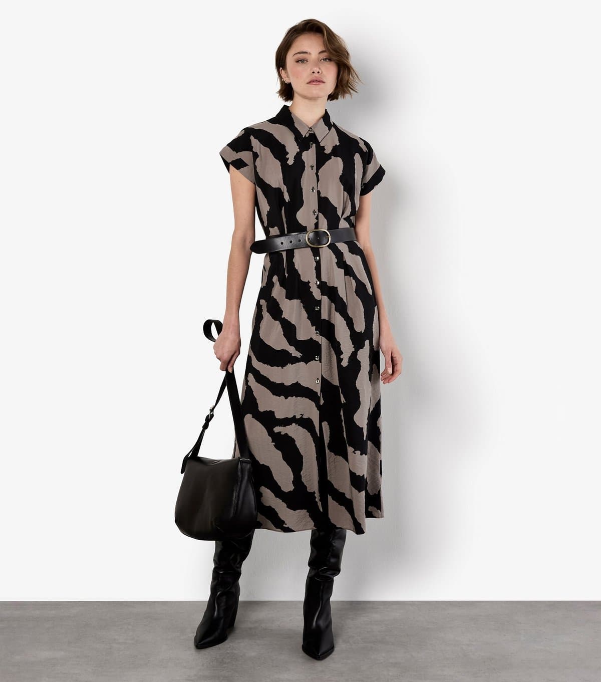 Apricot Women's Stone Painterly Zebra Print Shirt Dress Apricot New Look