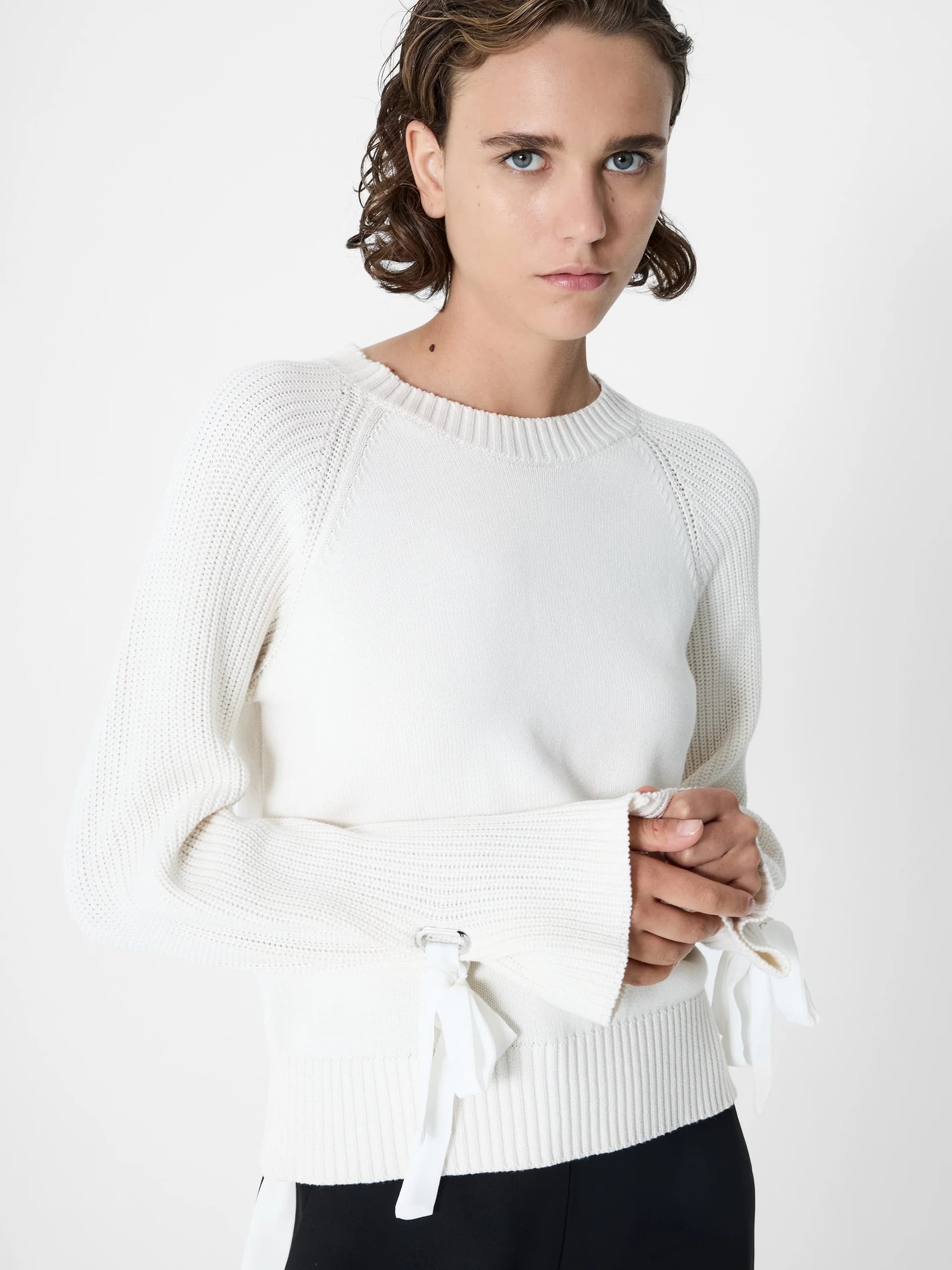 French Connection Lily Mozart Sleeve Trim Jumper Porcelain Cream