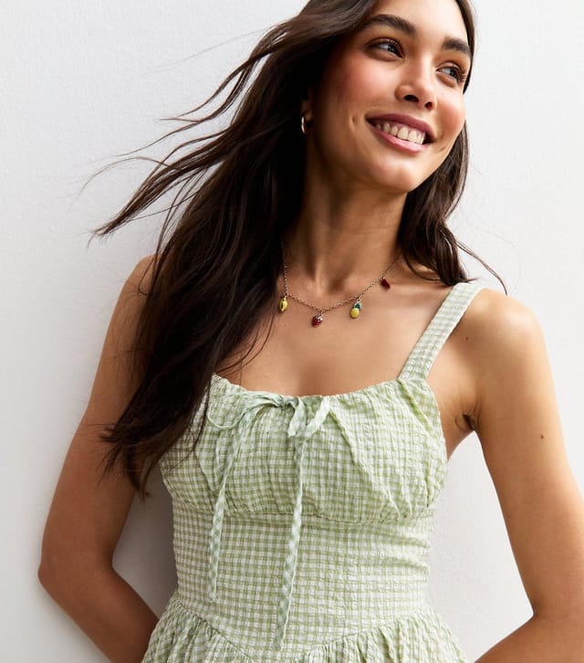 New Look Women's Green Gingham Check Milkmaid Mini Dress New Look - 2