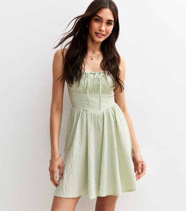 New Look Women's Green Gingham Check Milkmaid Mini Dress New Look - 3