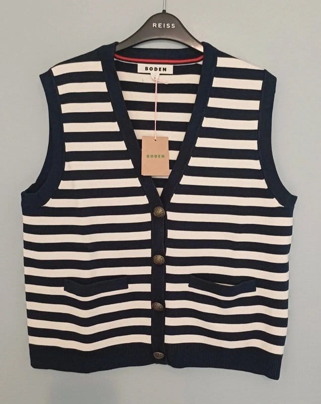 Boden Navy & White Striped 100% Cotton Waistcoat - Size L