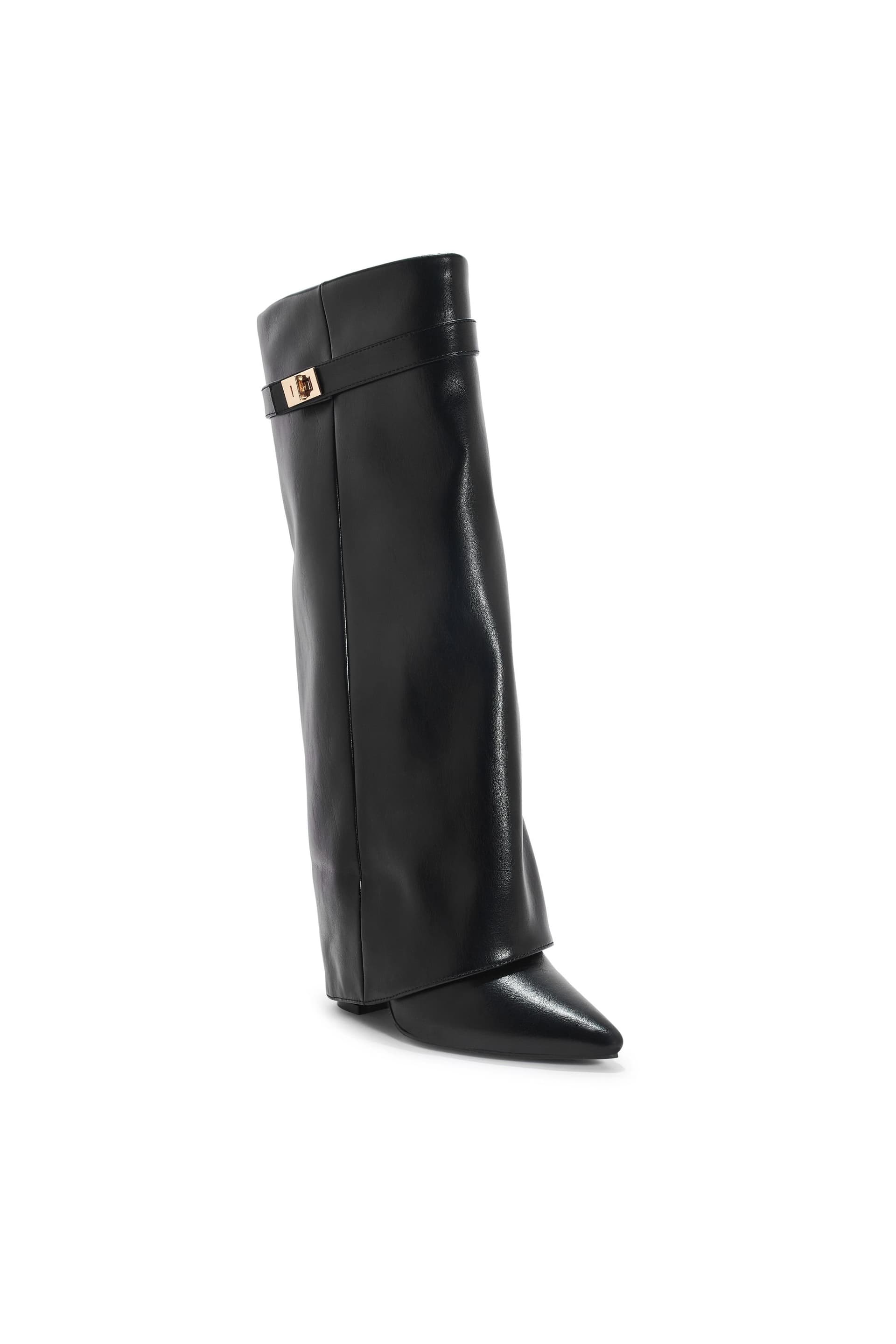 Truffle Collection Truffle Collection Women's Mid Heel Calf Boots Metal Buckle Zip Closure Pointed Toe Shoes in Jet Black