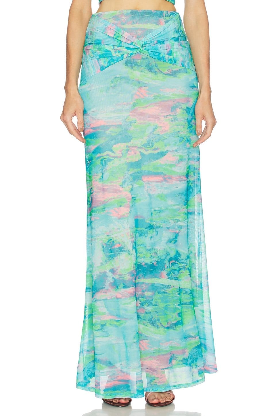 Revolve Turquoise Marble Print Maxi Skirt