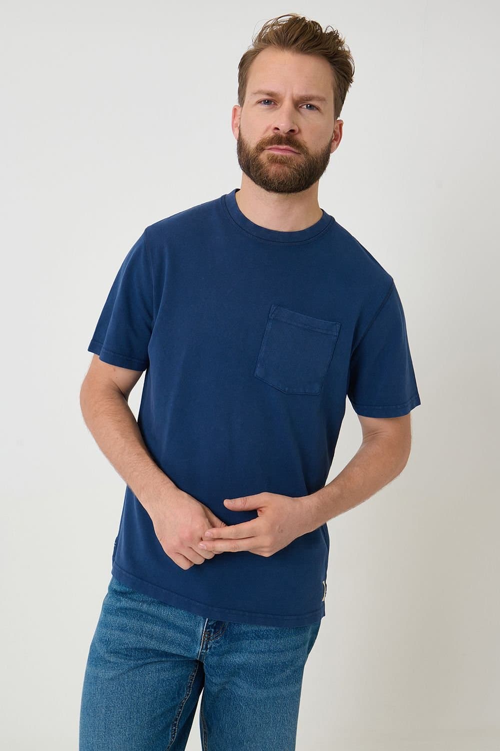 Saltwell Saltwell Men's Dyed Crew Neck Cotton T-Shirt in Indigo