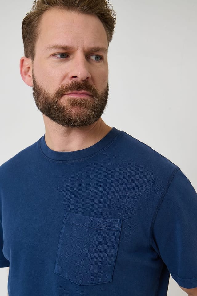 Saltwell Saltwell Men's Dyed Crew Neck Cotton T-Shirt in Indigo - 3