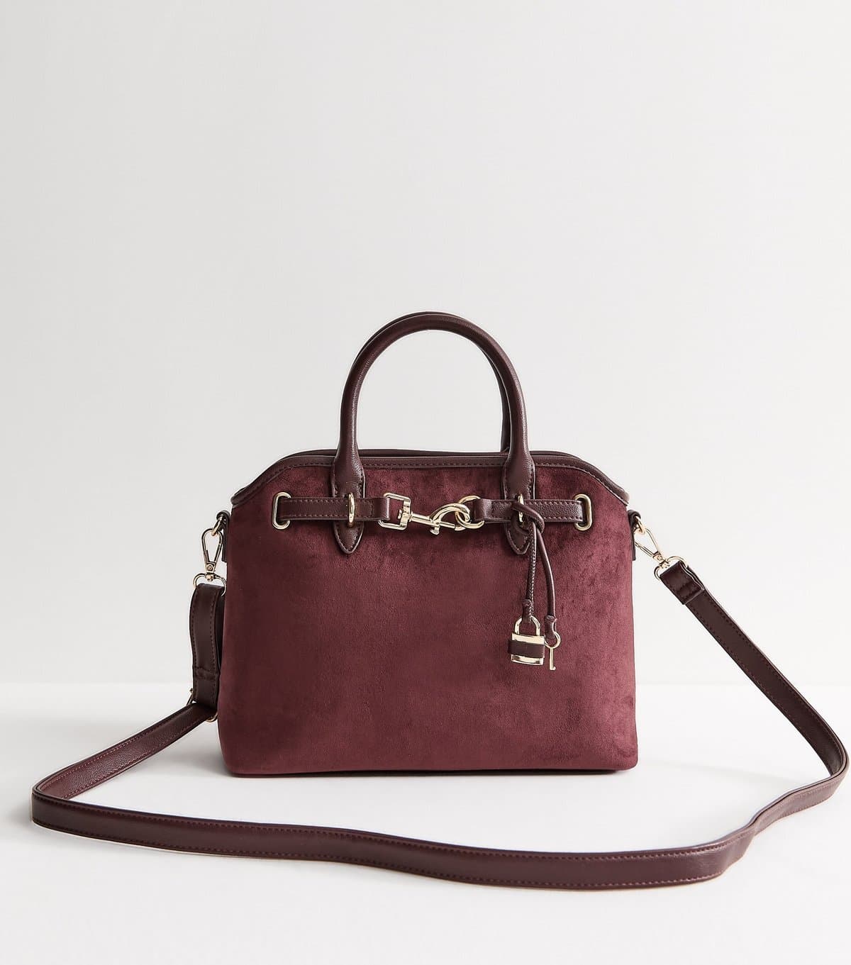 New Look New Look Dark Burgundy Faux Suede and Leather Mini Crossbody Bag