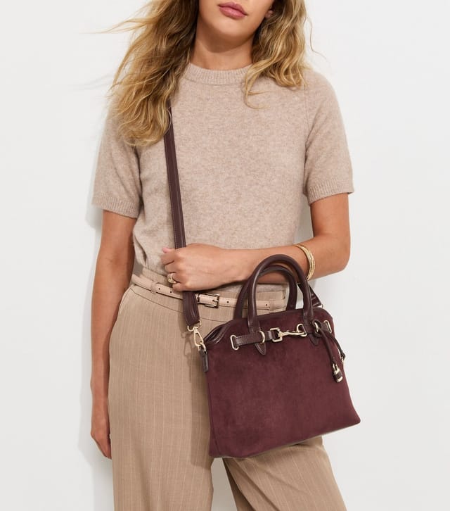 New Look Dark Burgundy Faux Suede and Leather Mini Crossbody Bag New Look - 2