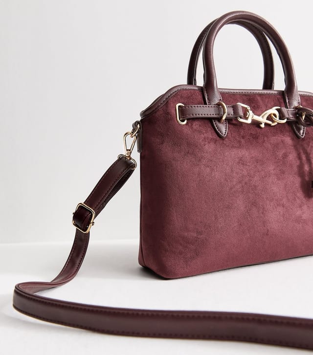 New Look Dark Burgundy Faux Suede and Leather Mini Crossbody Bag New Look - 3
