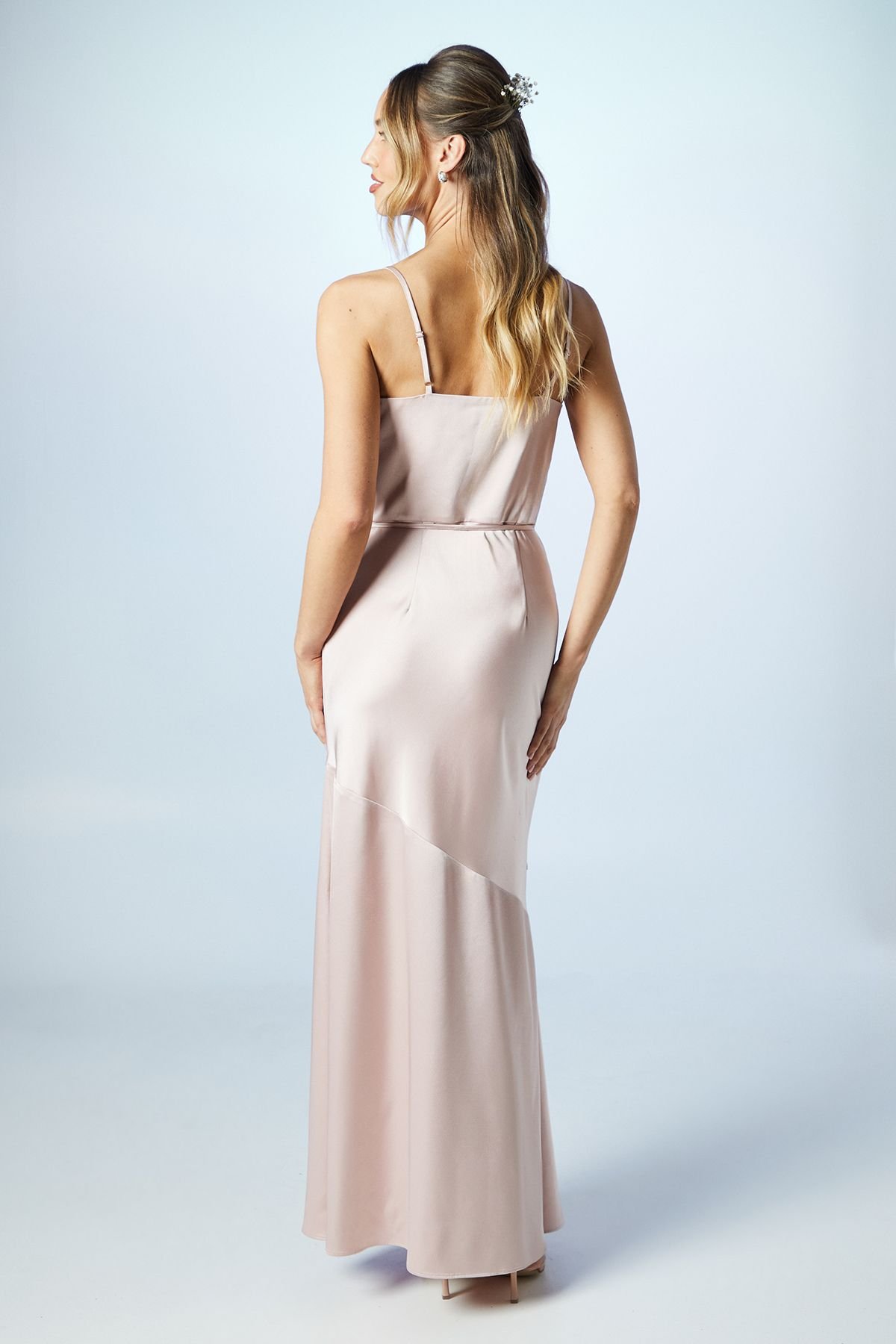 Coast Coast Women's Cowl Neck Satin Slip Maxi Bridesmaid Dress in Blush - 3