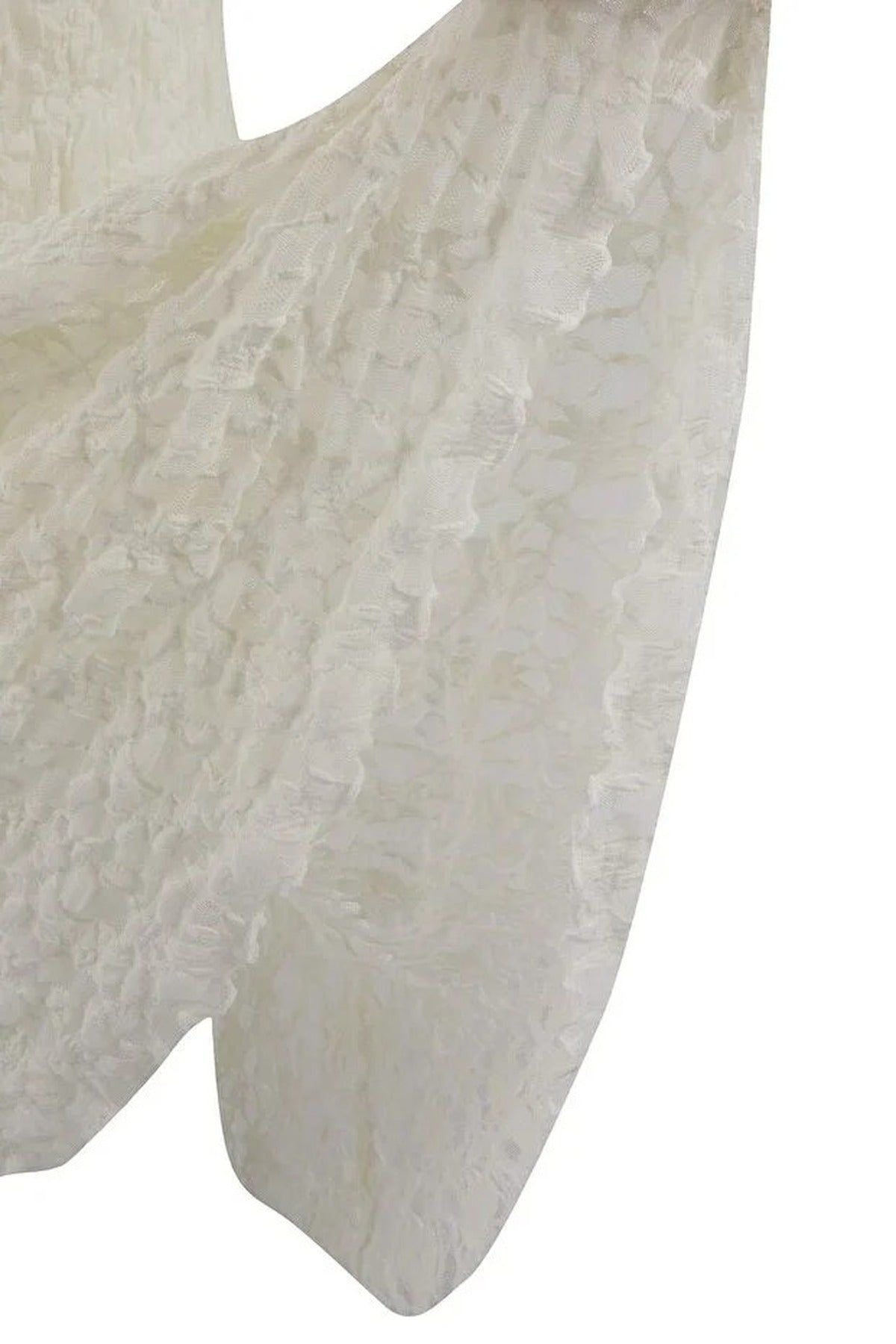 WOVCOR WOVCOR Women's Lace Textured Midi Skirt with Sheer Panel Detail in White - 3