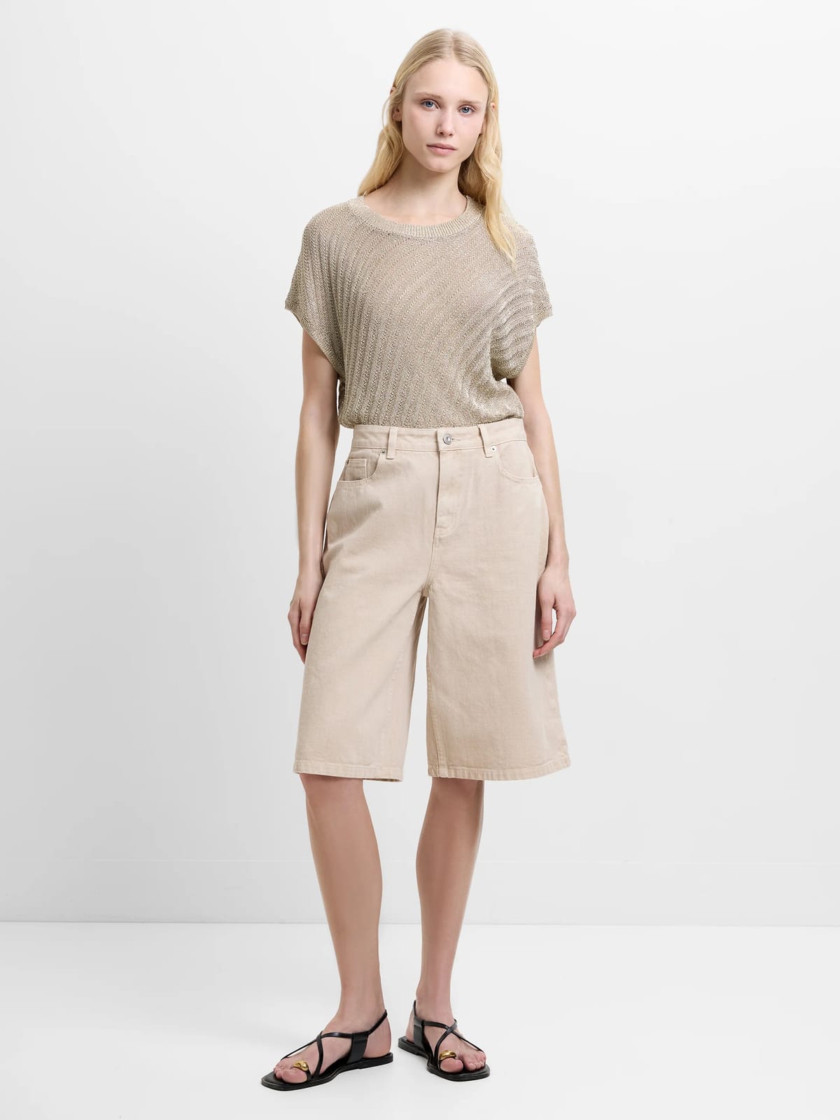 French Connection Dallas Denim Bermuda Shorts Soft Neutral - 1