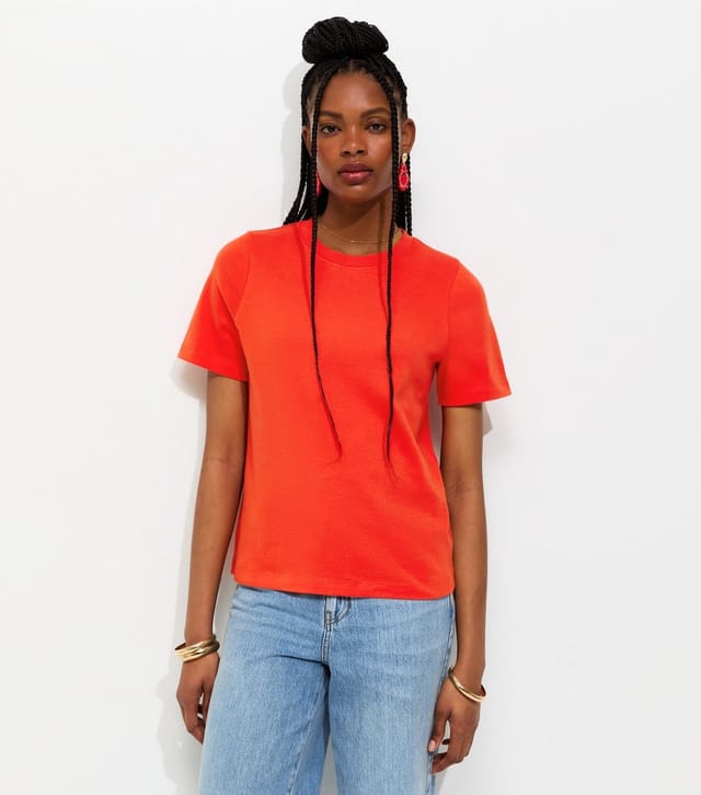 New Look Women's Premium Bright Orange Heavyweight Cotton T-Shirt New Look - 2