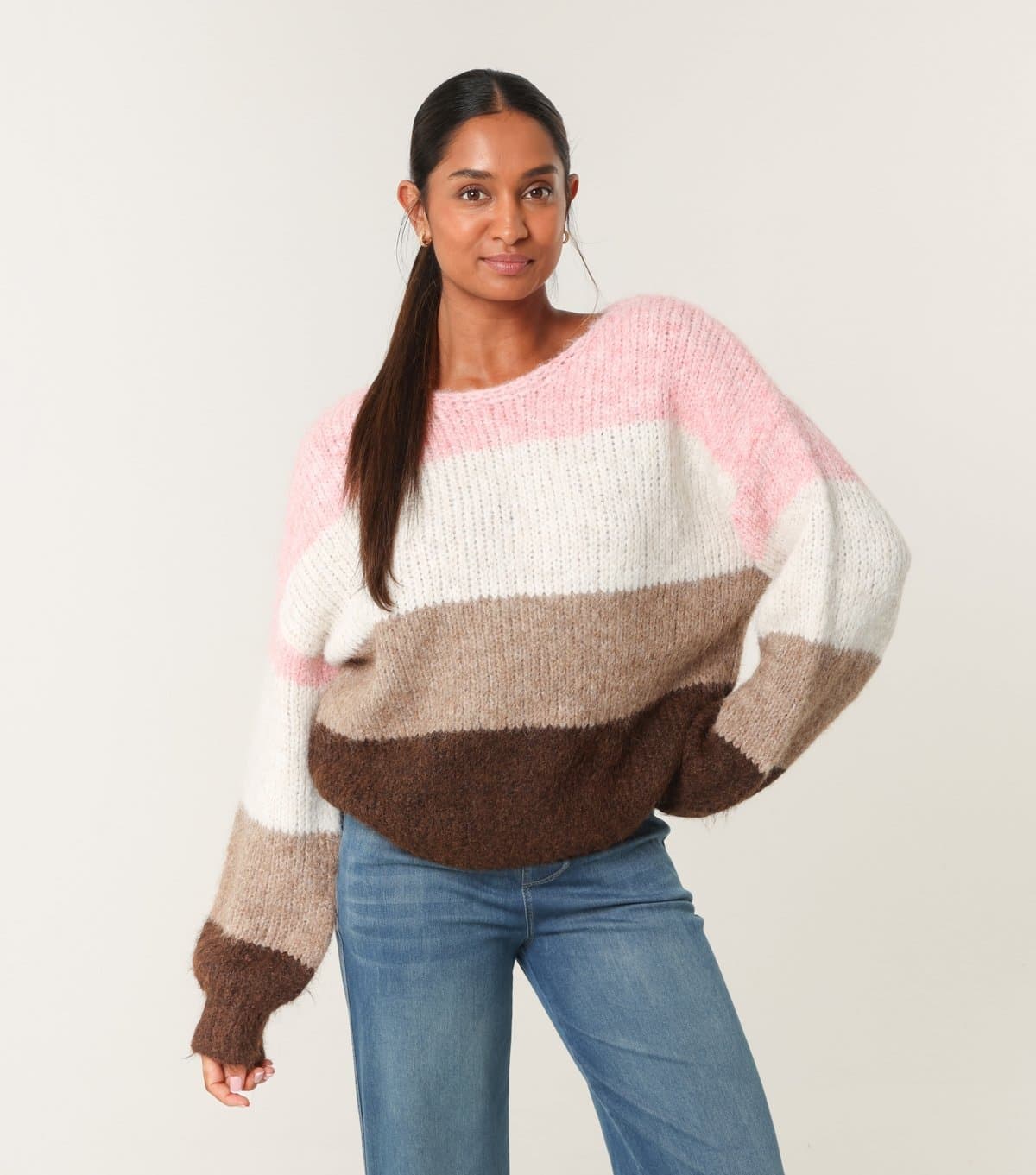 Blue Vanilla Women's Pink Striped Slash Neck Knit Jumper Blue Vanilla New Look